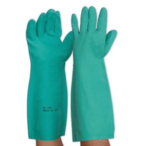 nitrile gauntlet flock lines gloves